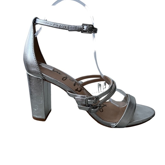 Sam Edelman Tammie Metallic Leather Strappy Block Heel Ankle Strap Sandal - Picture 1 of 9